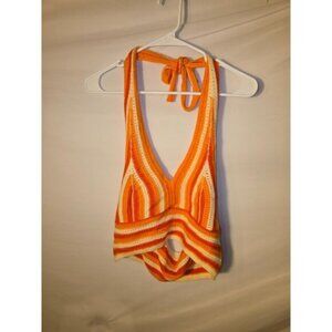 Orange Halter Top Crop Sexy boho hippie Festival Concert Wear Juniors XL Hot